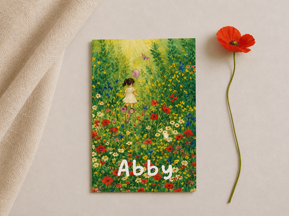 Zomers geboortekaartje in een bloemenveld Abby