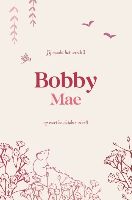 Geboortekaartje vlinder Bobby