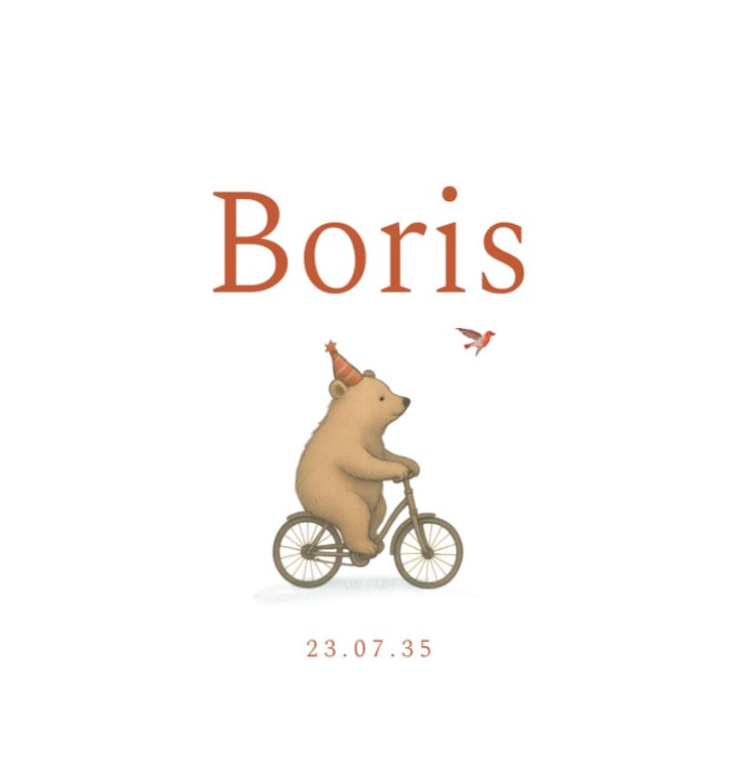 Geboortekaartje met beertje op fiets