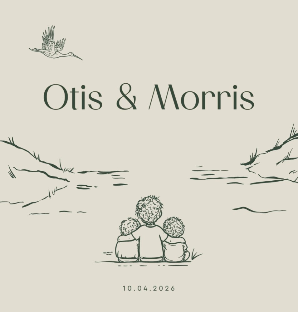 Geboortekaartje tweeling Otis en Morris