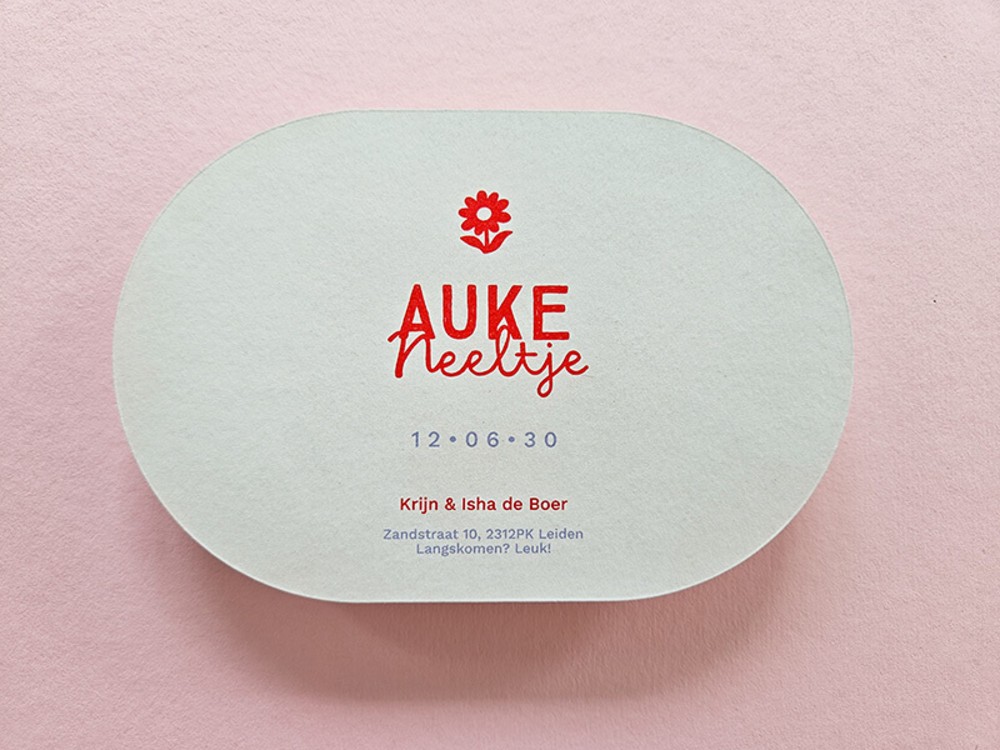 Geboortekaartje ovaal kleurrijk bloem Auke