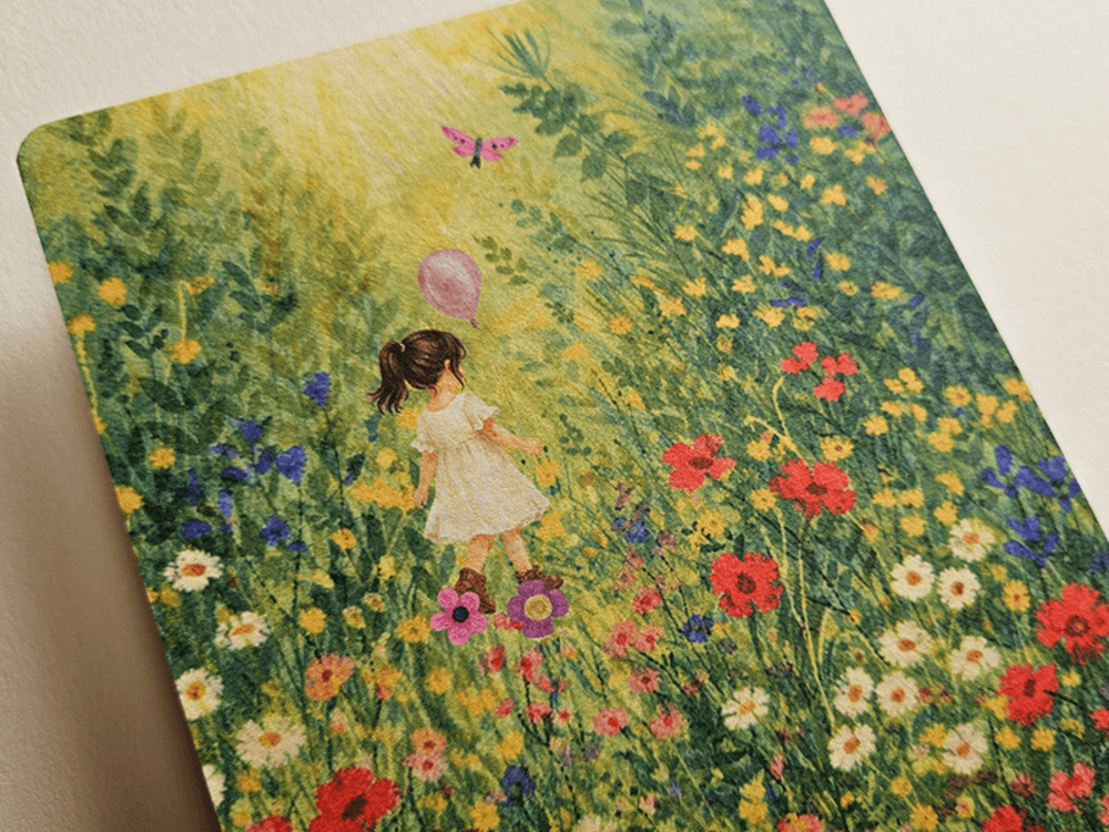 Zomers geboortekaartje in een bloemenveld Abby
