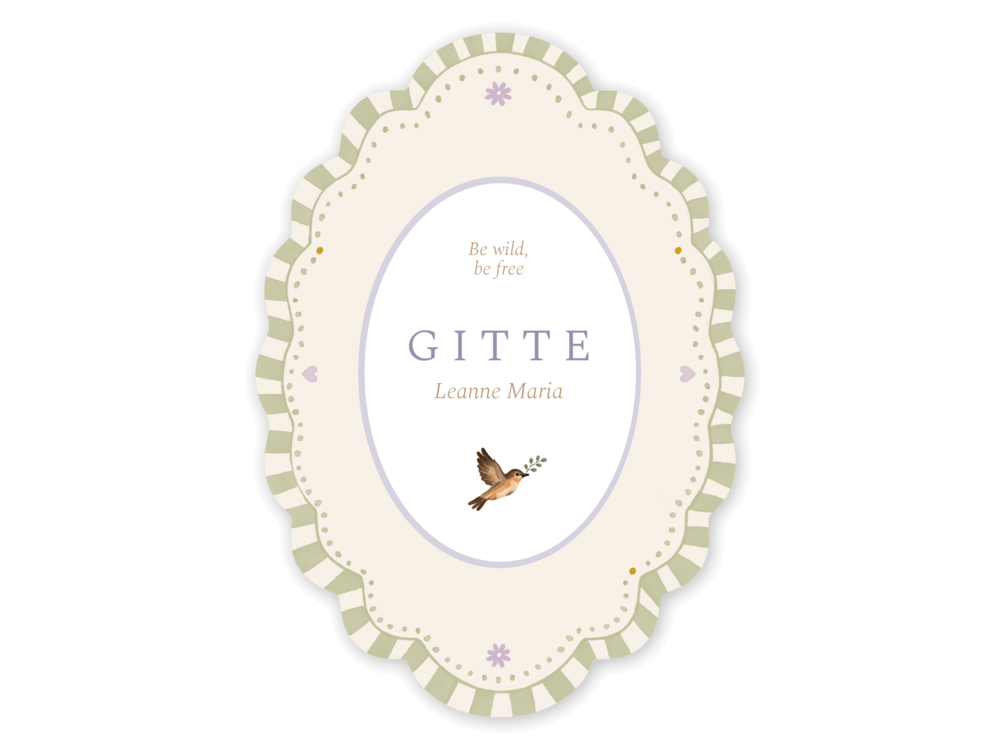 Geboortekaartje meisje vintage vorm blokjes en illustratie Gitte