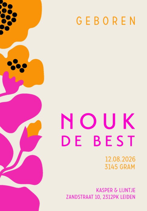 Kleurrijk geboortekaartje met colorblocking Nouk