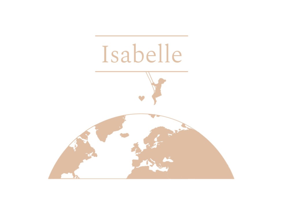 Letterpress wereldbol geboortekaartje Isabelle