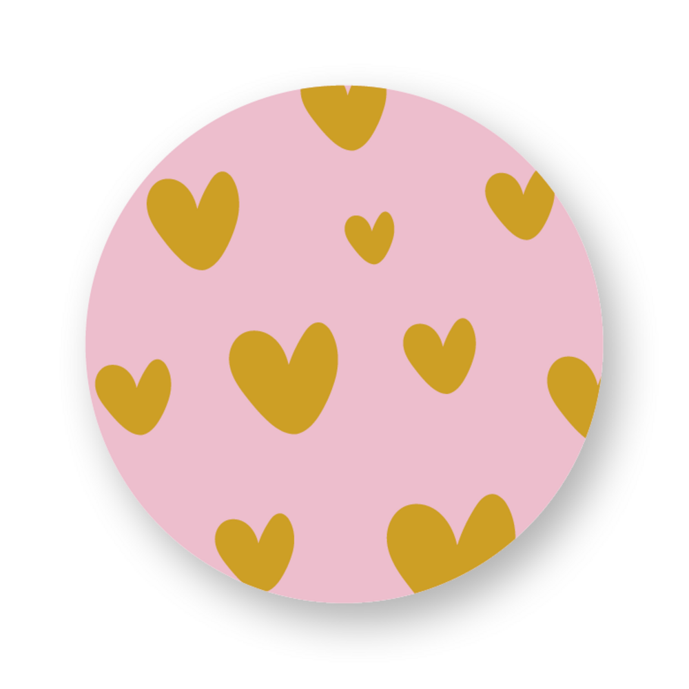 Sluitsticker roze met gele hartjes