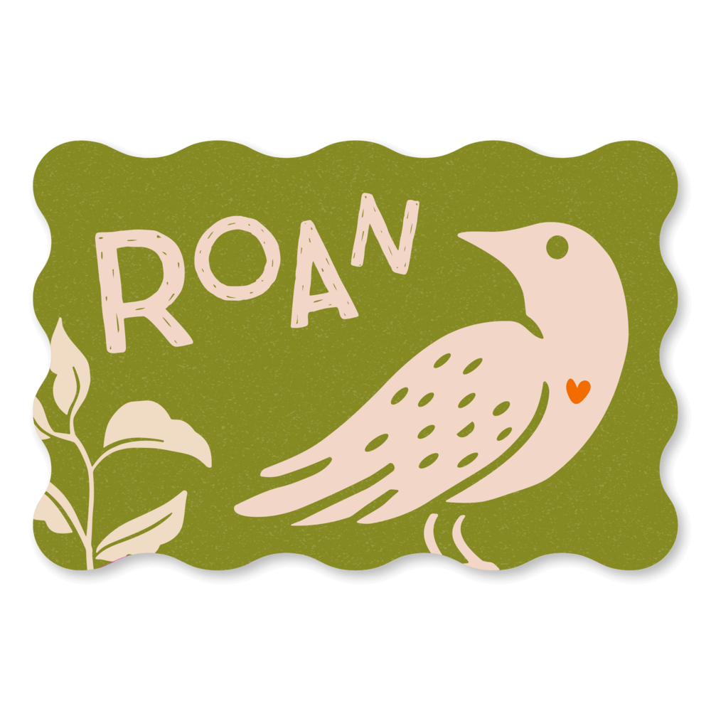 Stoer kleurrijk linosnede geboortekaartje Roan
